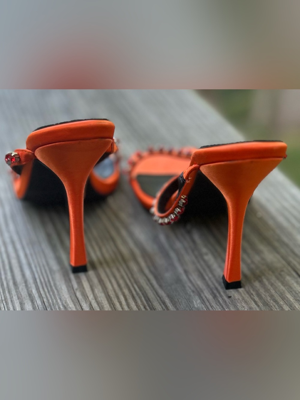 Azalea Wang Satin Orange Embellished  Heeled Mules - Picture 4 of 5